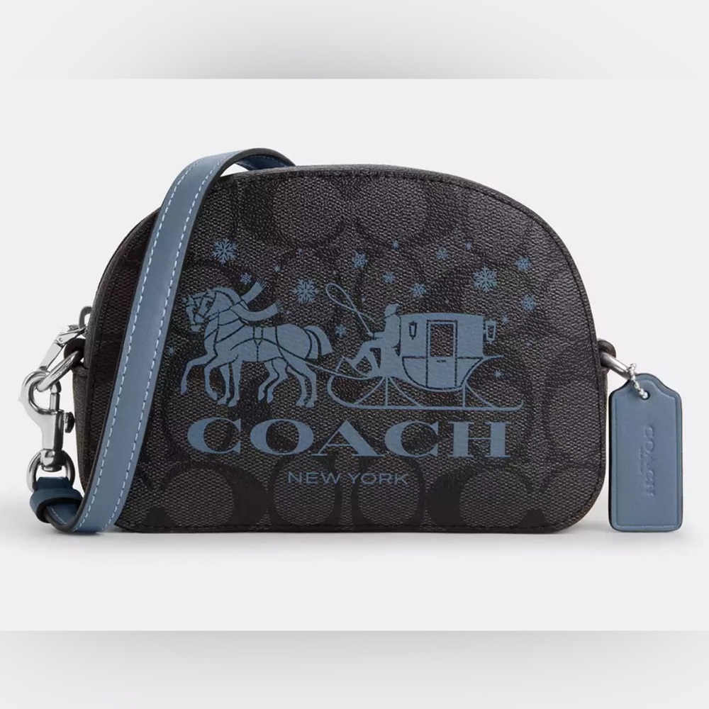 New Mini Serena Satchel in Signature Canvas with Horse and Sleigh